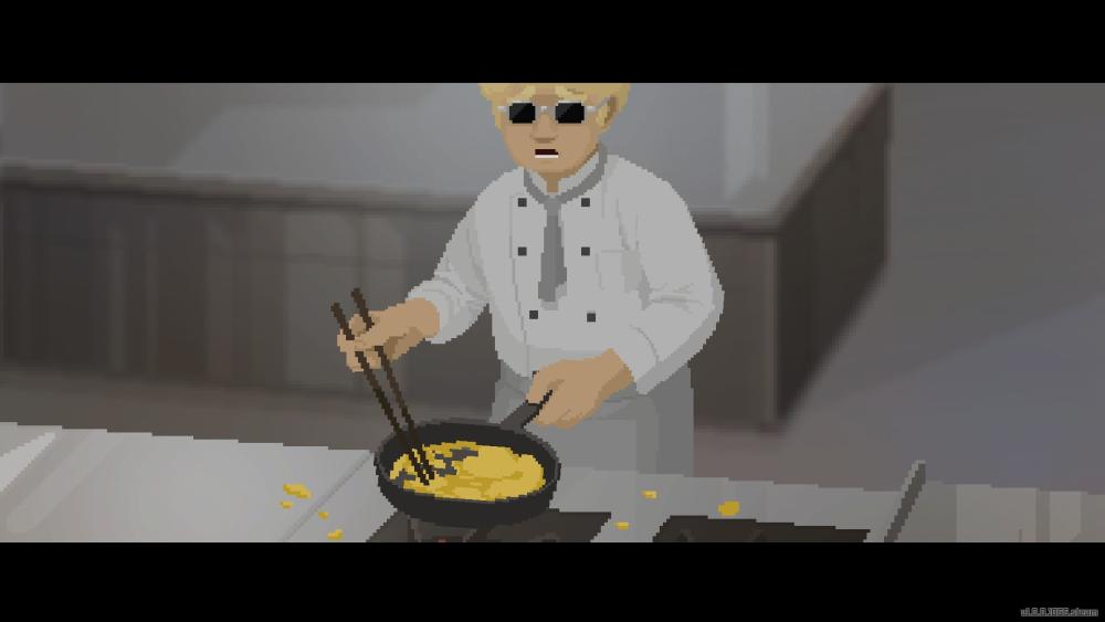 A young Vincent struggling to flip omelets